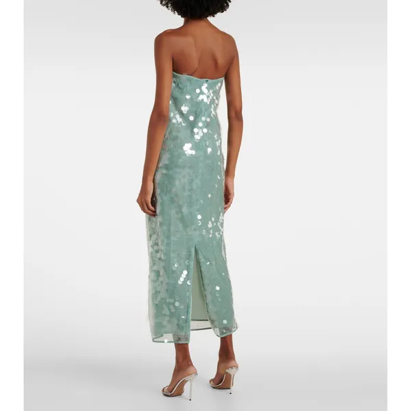 STAUD Seafoam Green Shimmering Sequined Strapless Casey Midi Gown size 2 - Image 7