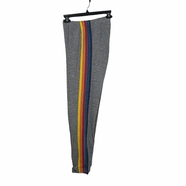 Aviator Nation 5 Stripe Sweatpants Womens XS Heather Grey Rainbow Made USA - Image 7