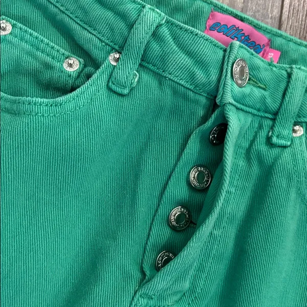 Edikted Green Button Fly Jeans XS - Image 3