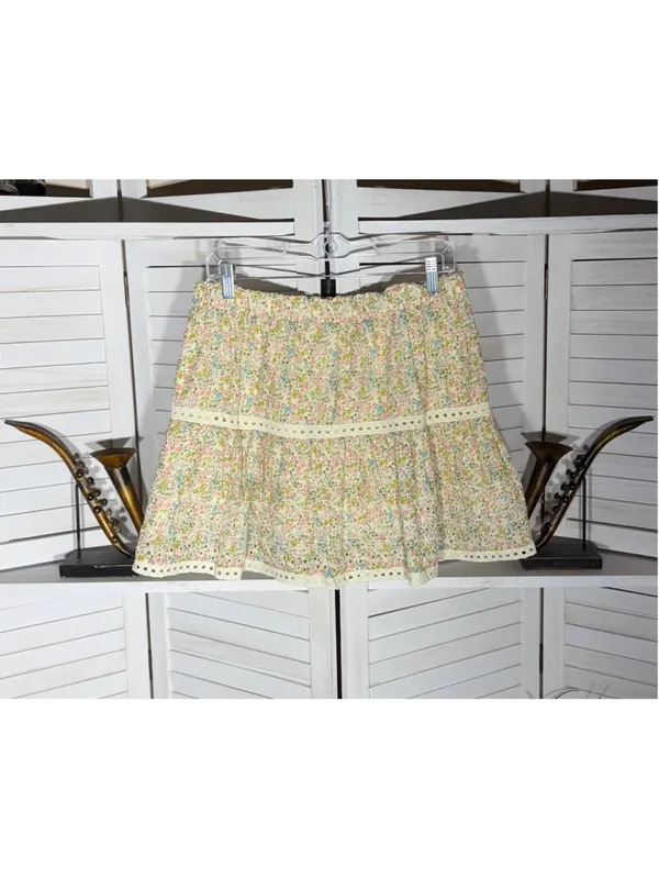 Vintage retro mini skirt floral eyelet lace fairy coastal cowgirl boho festival - Image 2