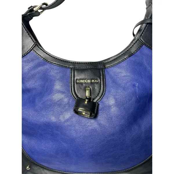 London Fog Women Cobalt‎ Blue and Black Hobo Shoulder Bag Gold Hardware Purse - Image 2