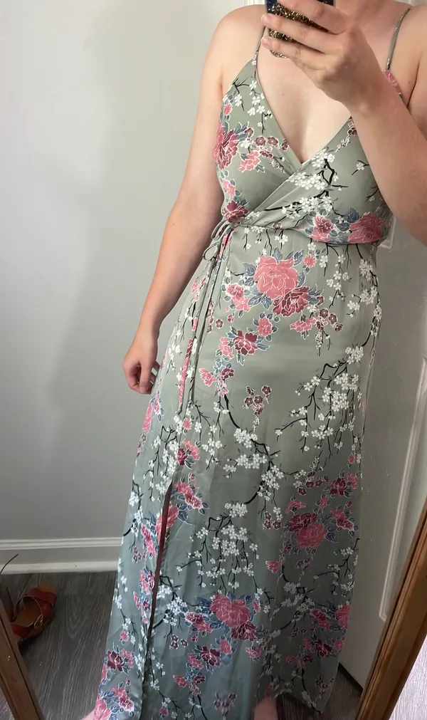 Boutique 1861 Sage Green Silky Midi Floral Dress - Image 3