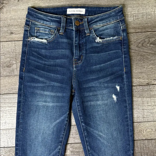 Flying Monkey Dark Blue Distressed Skinny Jeans - Image 5