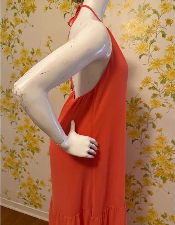 Backless Halter Tiered Maxi Dress in Orange size M - Image 8