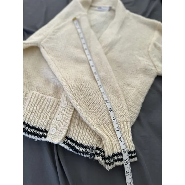 Vintage 80s Scenario Sz: L cream V-neck button-front knit cardigan Pockets - Image 10