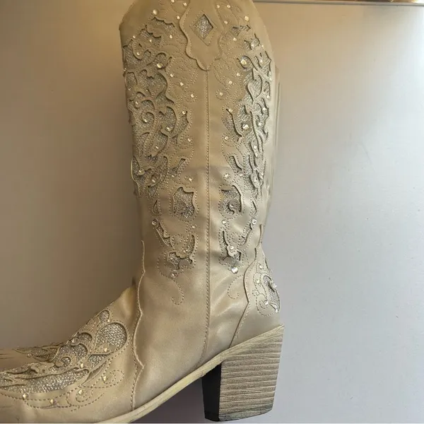 Corral Boots Women’s Size 37 6.5 Champagne Glitter Rhinestone Western Boots - Image 7