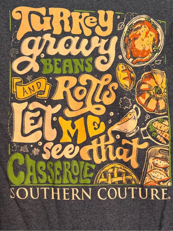Southern Couture Turkey Thanksgiving Fall Long Sleeve Gray Cotton T-shirt Small - Image 4