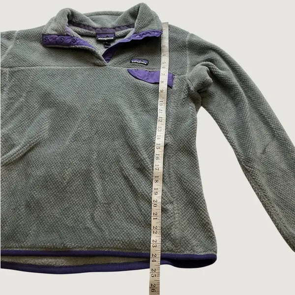 Patagonia Re-Tool Snap-T Fleece Pullover Grey Purple Trim Womens XL - Image 6