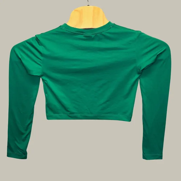 2222 | Nike Dri-FIT Oversized Swoosh Long Sleeve Crop Top Green White Women XL - Image 2