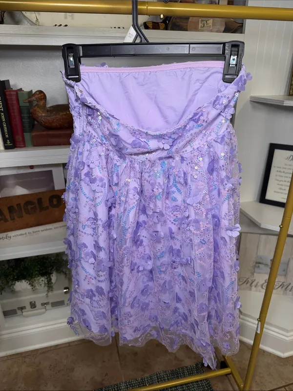 Beginning Boutique Lavender Sequin Appliqué Strapless Dress - Image 2
