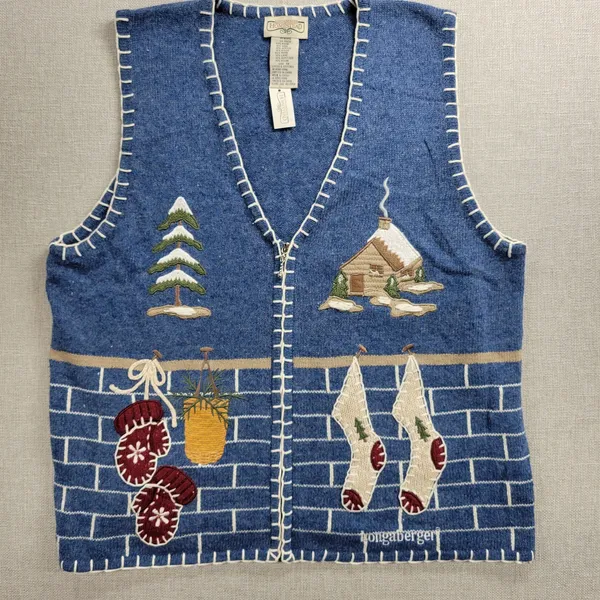 Vintage Longaberger Women's Vest 1X Blue Denim Embroidered Stitched Holiday NEW‎ - Image 13