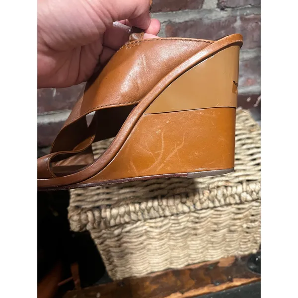 Tory Burch Gabrielle 100mm Royal Tan Leather Wedge Sandals Size 10 - Image 5