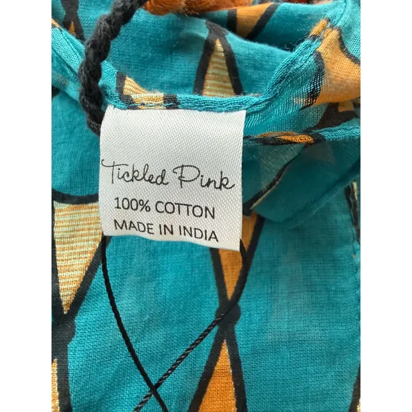 Tickled‎ Pink Teal Retro Tassel Scarf 100% Cotton Geometric Print NWT 20x70" - Image 6