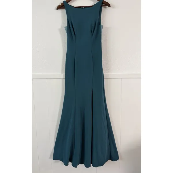 Azazie A2 Teal Mermaid Bridesmaid Dress Floor Length Slit Mesh Formal Gown - Image 3