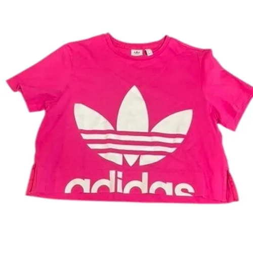 Adidas Originals Women Hot Pink Trefoil Logo Cropped T-Shirt Size Small - Image 2