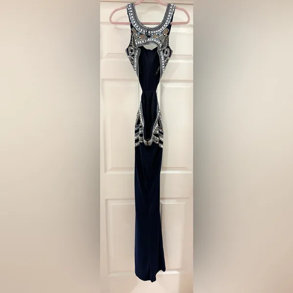 Sherri Hill 50297 Beaded Top Cutout Mermaid Formal Prom Gown Navy Blue Sz 4 - Image 10
