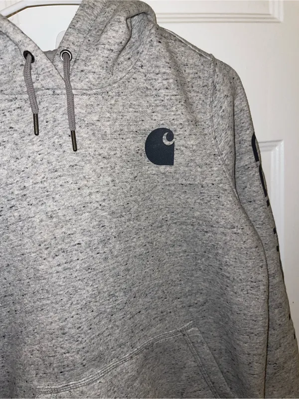 Like New Carhartt Gray Logo Hoodie Sweatshirt - Small, 4-6 - Image 5