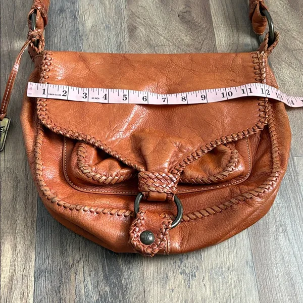 FRYE Cognac Leather Crossbody Saddle‎ Bag Braided Boho Chic Western Inspired - Image 14