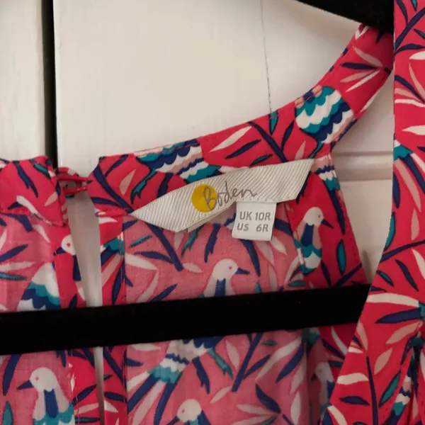 Boden‎ Olwen Strawberry Split Bird Print Dress Size 6 Pink Midi Printed Summer - Image 7