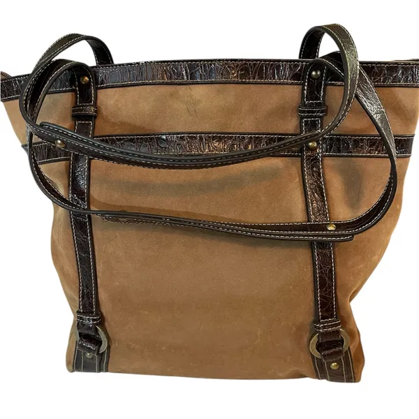 Franco Sarto Brown‎ Suede/Leather Purse With Inside Smartlyte 12.5”X15” Preowned - Image 3