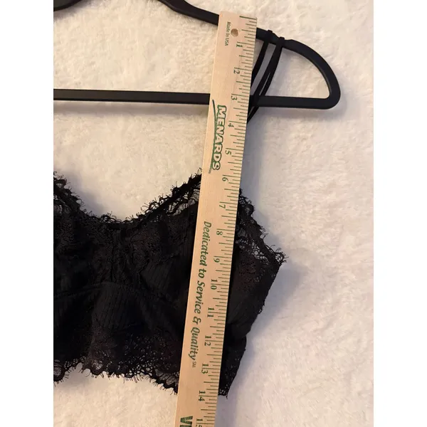 Aerie Black Lace Bralette Womens Small Ribbed Eyelash Trim Longline Crop Top - Image 2