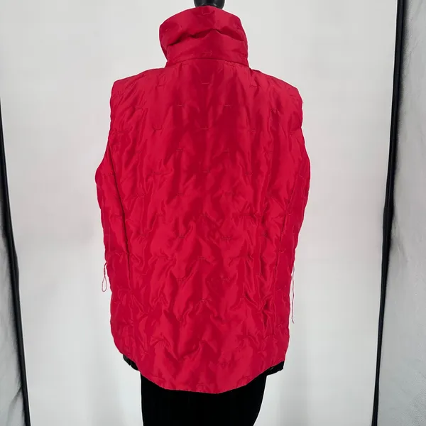 Talbots Women's Red Goose Down‎ Puffer Vest Belted Collar Quilted Fill Size L - Image 3
