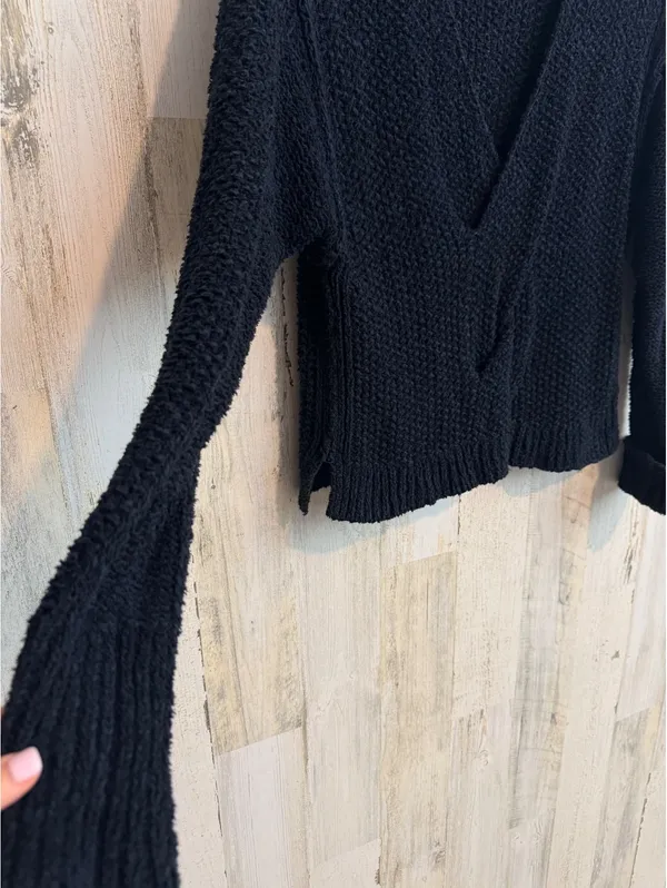 Free People Women’s XS Black Wrap Tie Front Chunky Knit Cropped Sweater - Image 7
