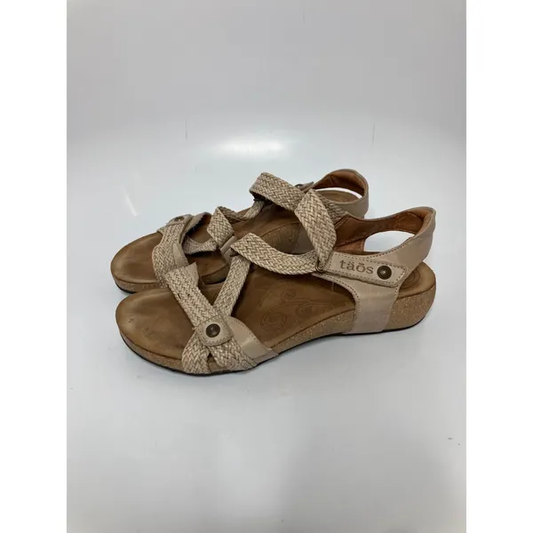 Taos The Gift Sandals Womens 39 Beige Good Braided Leather Strappy Comfort Cork - Image 4