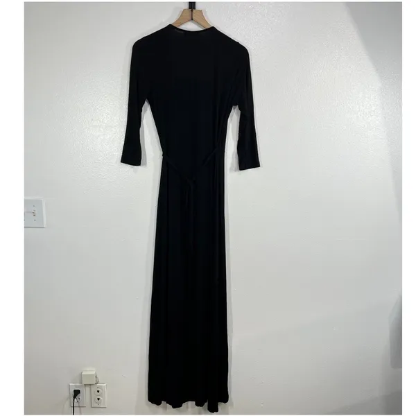 Lulus Garden District Size Large Black 3/4 Sleeve Wrap Maxi Dress Elegant - Image 3