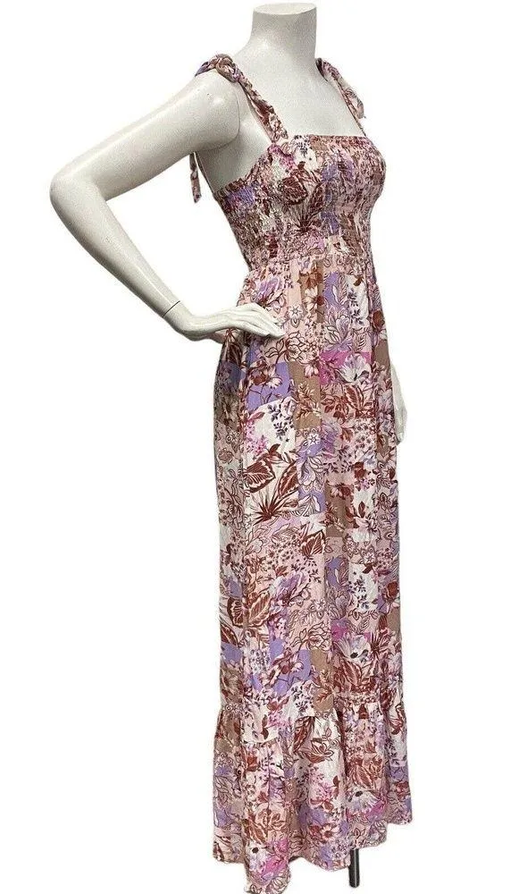 No Comment Women’s floral smocked tie shoulder midi dress small - Image 3