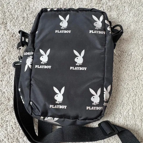 Playboy Bunny Logo Crossbody Bag Black White Nylon Shoulder Bag - Image 2