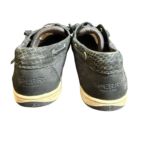 Sperry‎ Boat Shoes Women 9M Black Snakeskin Leather Canvas Songfish Loafers - Image 2