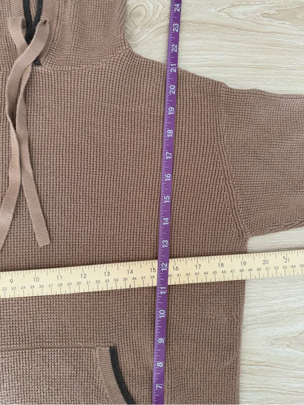 Margaret O'Leary XS Waffle Knit Hoodie Pullover Tan Camel Lounge Comfy - Image 5