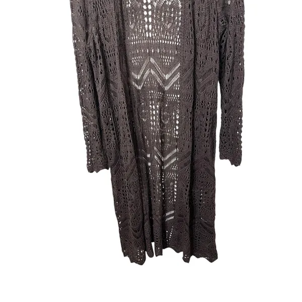 Brown Crochet Knit Long Sleeves Open Front Long Cardigan Womens Size‎ L - Image 3