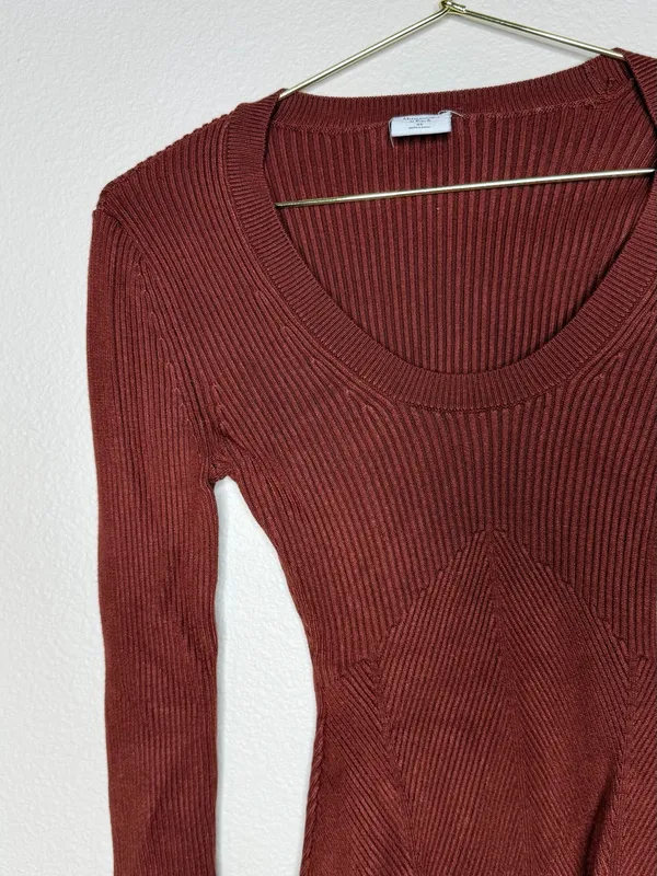 Abercrombie & Fitch Women Contouring Ribbed Bodysuit XS Thong Back Rust Brown - Image 3