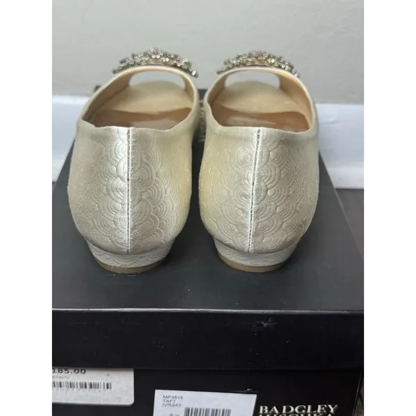 Badgley Mischka Ivory Embellished Peep-Toe Flats - Image 12