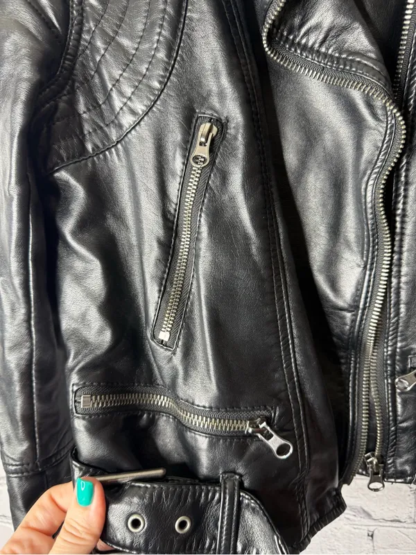 We the free heartbreaker Vintage inspired Black Leather Biker Jacket small - Image 6