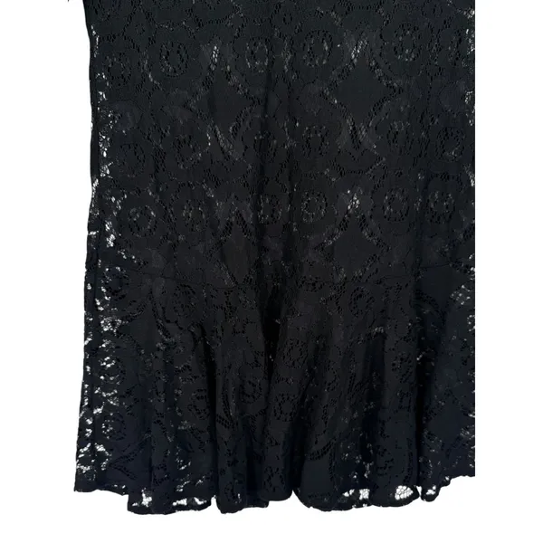 Free People Sheer Floral Lace Mini Dress 3/4 Sleeve Ruffle Hem Black Boho Size 0 - Image 8