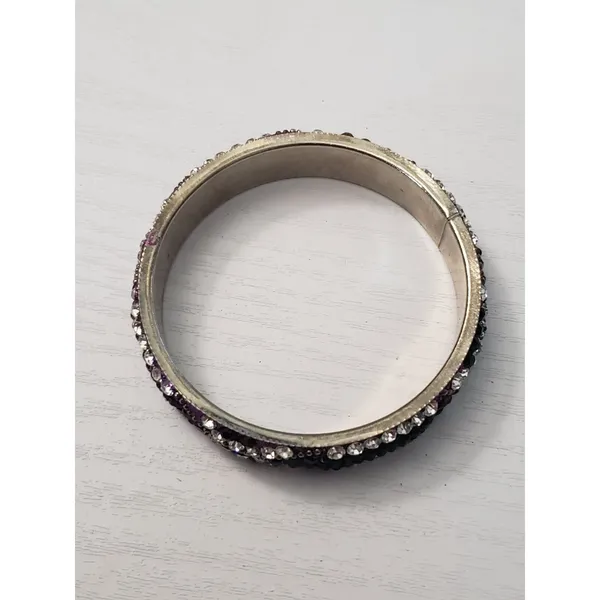 Vintage Bracelet / Bangle Purple & Green Tones with Clear Gems 7" - Image 6