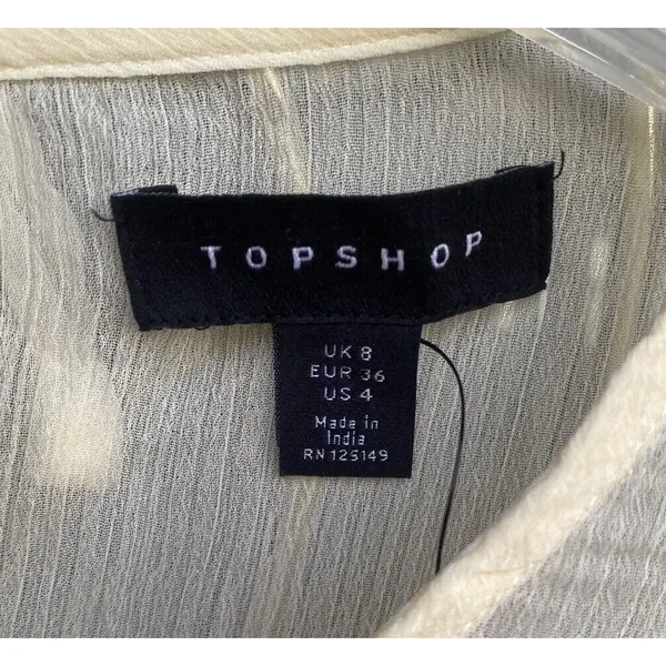 Topshop Boho Feminine Fairy Romantic Cream Pastel Pleated Sheer Neckline Blouse Size 8 - Image 7