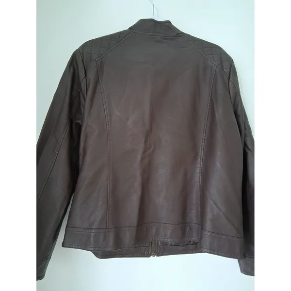 Christopher & Banks Jacket Brown Faux Leather Zip Up Pockets Women's size L - Image 7