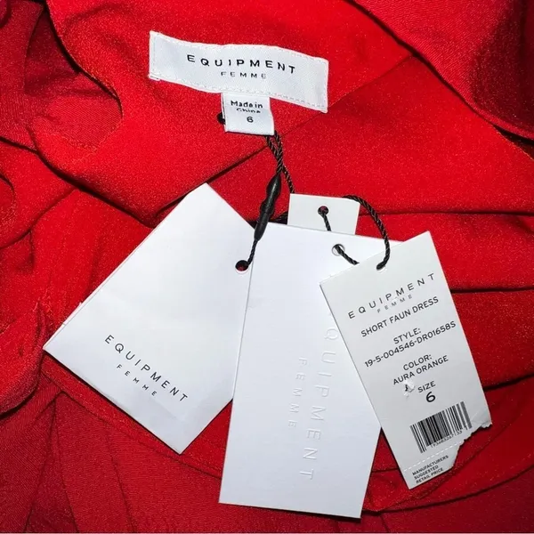 Equipment Femme Short Faun Red Twist Knot V Neck Midi Dress NWT Size 6 - Image 13