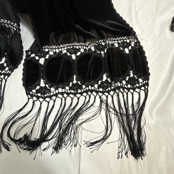 Vintage Black Velvet & Lace Scarf 21”x93” Formal Drape Wrap - Image 2