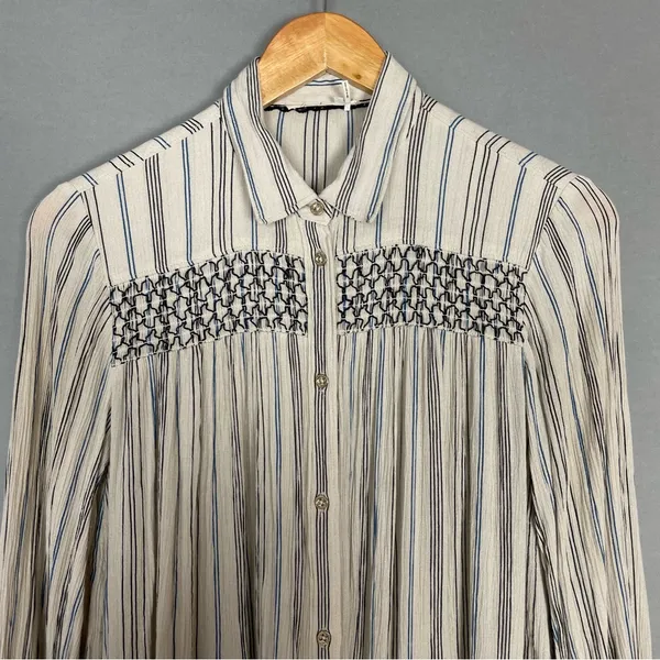 Anthropologie Floreat Norfolk Blouse Striped Long Sleeve Shirring Smocked Sz‎ XS - Image 8