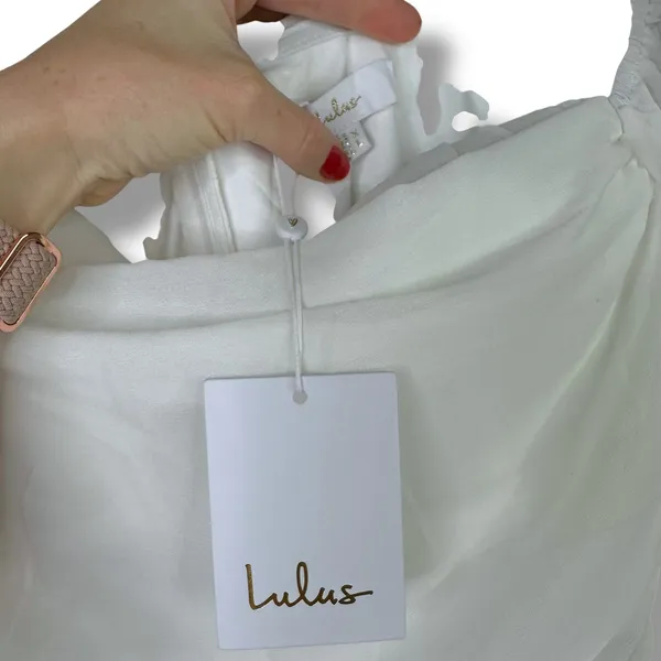 NEW Lulus Adorna White Off-the-Shoulder Semi-Sheer Button Chiffon Maxi Dress XL - Image 10