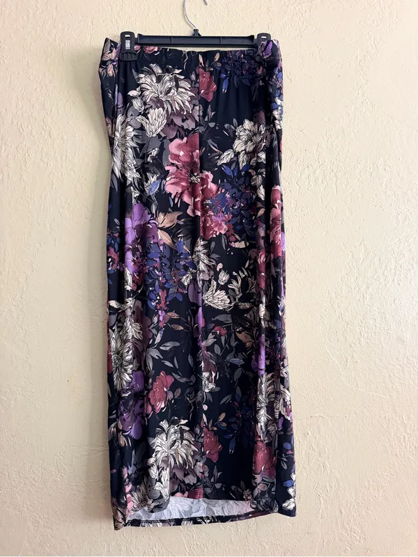 Floral Navy Maxi Skirt with Pink & Purple Blooms - Image 2