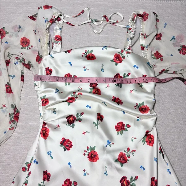 Weworewhat‎ Red Floral Satin Puff Sleeve Mini Dress Size 8 - Image 10