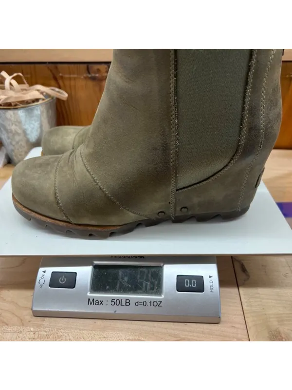 Sorel Lea Wedge Size 7 Olive Green Leather Distressed Ankle Boots Rugged Boho - Image 11