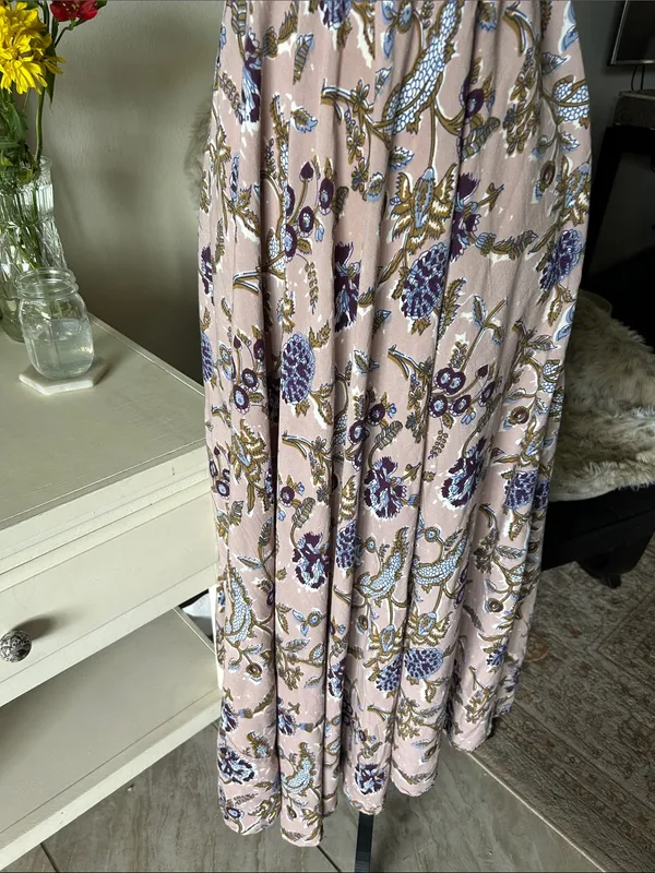 Angie Aawari nude blush, BoHo floral smocked maxi dress small - Image 4