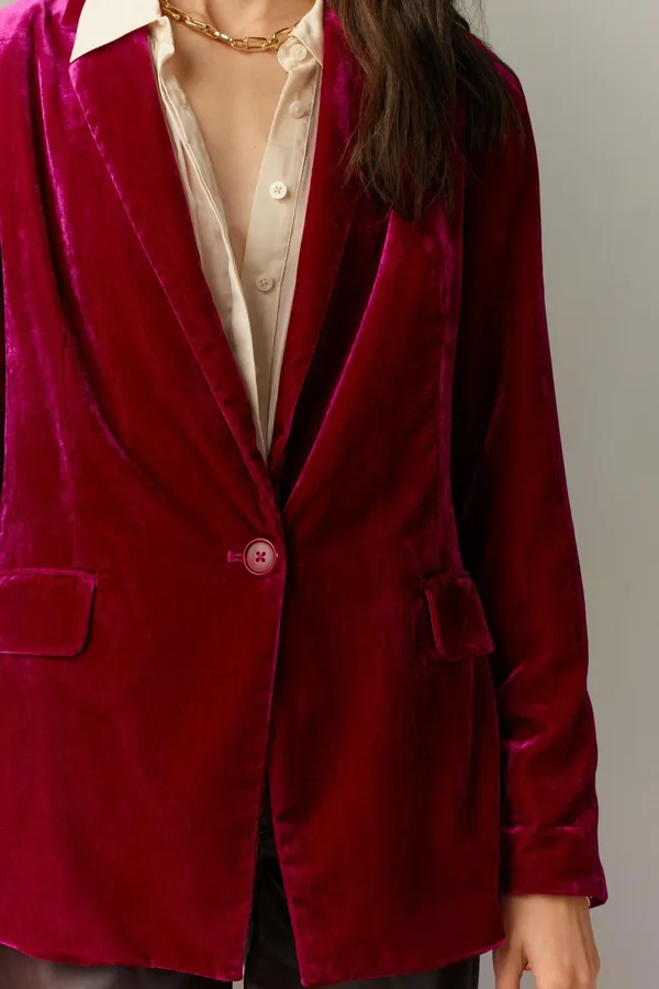 Anthropologie Maeve The Tessie Blazer Jacket Suit Blazer Top Raspberry Velvet - Image 2